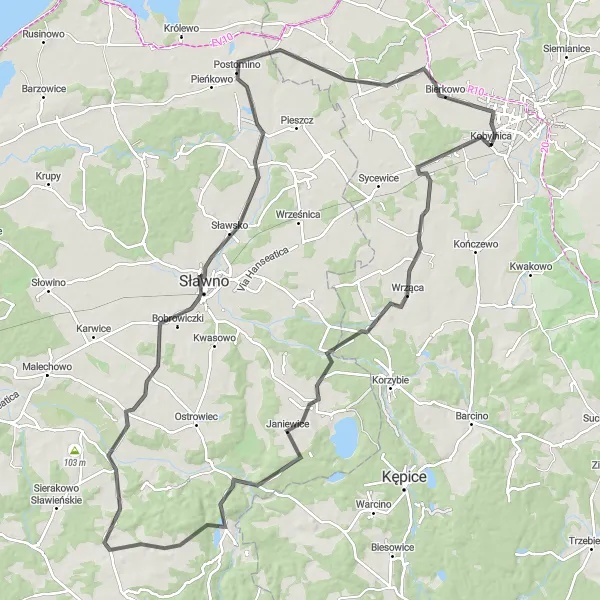 Map miniature of "Scenic Road Cycling Tour" cycling inspiration in Pomorskie, Poland. Generated by Tarmacs.app cycling route planner