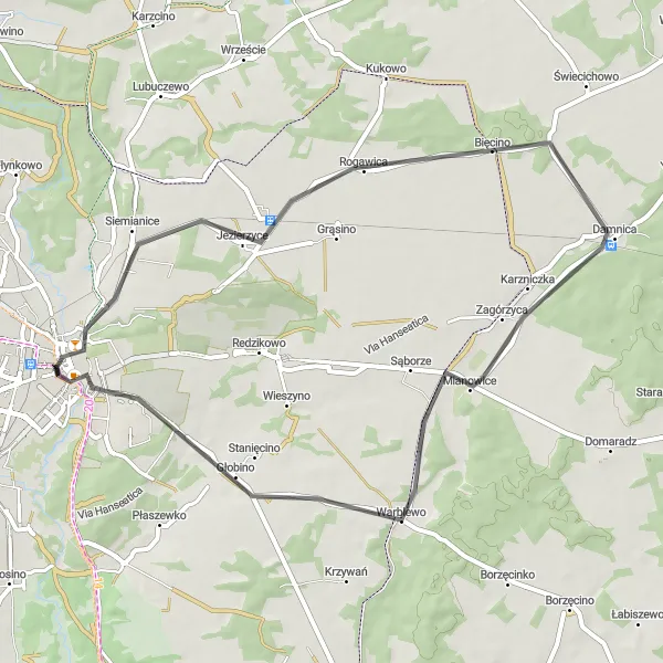 Map miniature of "Słupsk to Baszta Czarownic" cycling inspiration in Pomorskie, Poland. Generated by Tarmacs.app cycling route planner