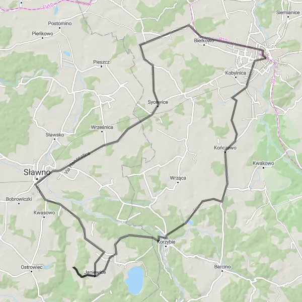 Map miniature of "Picturesque Road Cycling Route" cycling inspiration in Pomorskie, Poland. Generated by Tarmacs.app cycling route planner