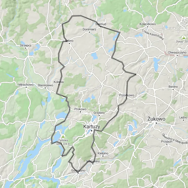 Map miniature of "Łapalice Road Loop" cycling inspiration in Pomorskie, Poland. Generated by Tarmacs.app cycling route planner