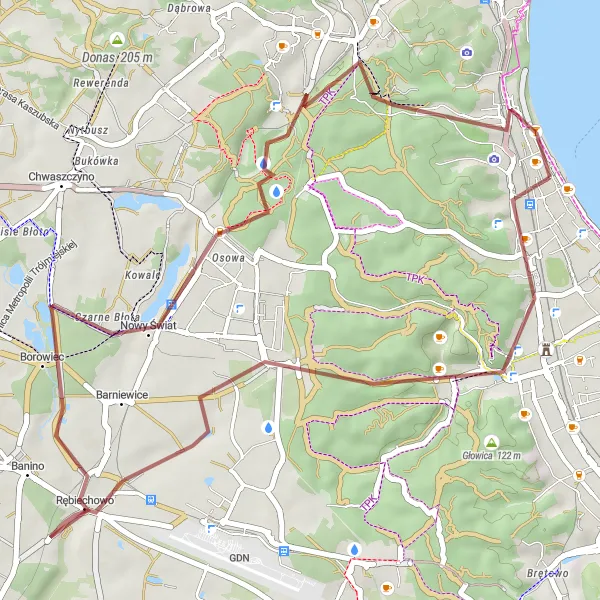 Map miniature of "Sopot Gravel Express" cycling inspiration in Pomorskie, Poland. Generated by Tarmacs.app cycling route planner