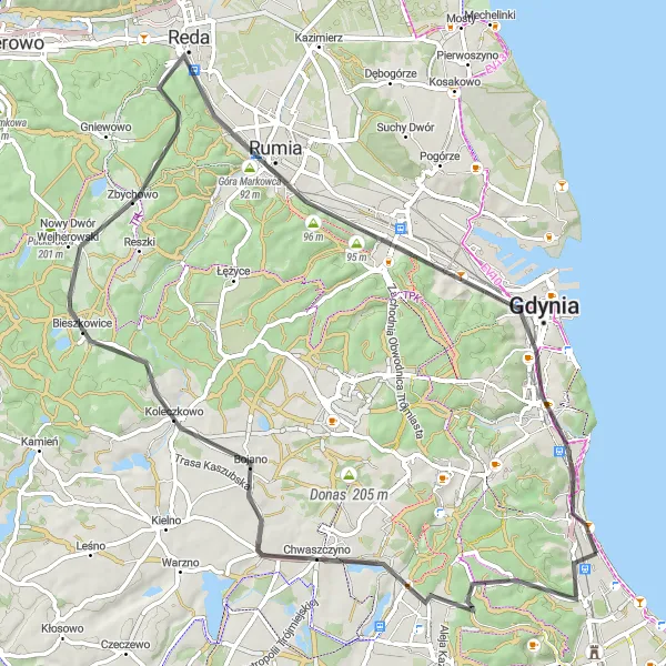 Miniatura mapy "Trasa Sopot - Gdynia" - trasy rowerowej w Pomorskie, Poland. Wygenerowane przez planer tras rowerowych Tarmacs.app