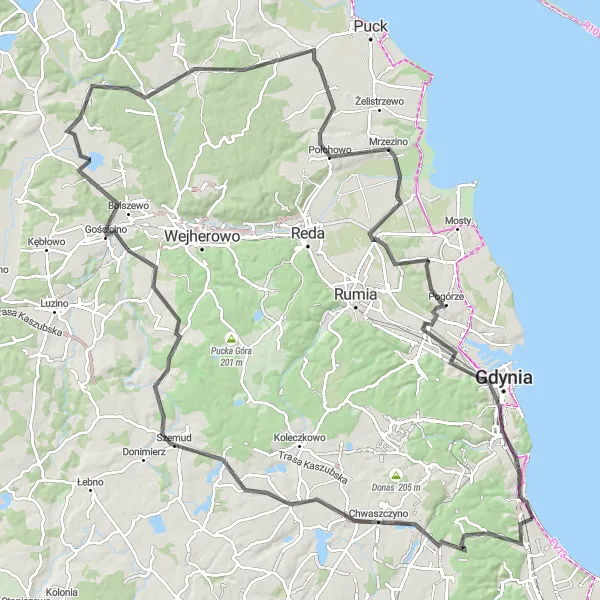 Miniatura mapy "Trasa Rowerowa do Gdyni" - trasy rowerowej w Pomorskie, Poland. Wygenerowane przez planer tras rowerowych Tarmacs.app