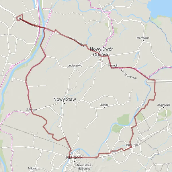 Map miniature of "The Gravel Exploration" cycling inspiration in Pomorskie, Poland. Generated by Tarmacs.app cycling route planner