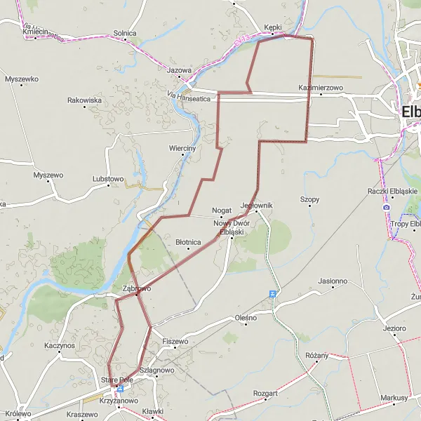 Map miniature of "Gravel Trails Around Stare Pole" cycling inspiration in Pomorskie, Poland. Generated by Tarmacs.app cycling route planner