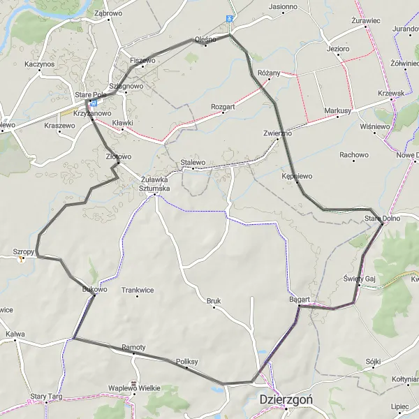 Miniatura mapy "Trasa wiejska" - trasy rowerowej w Pomorskie, Poland. Wygenerowane przez planer tras rowerowych Tarmacs.app
