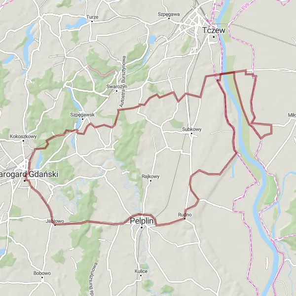 Miniatura mapy "Trasa Gravel Mątowy Małe - Jabłowo" - trasy rowerowej w Pomorskie, Poland. Wygenerowane przez planer tras rowerowych Tarmacs.app