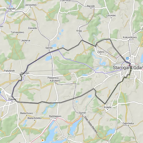 Miniatura mapy "Trasa Road Koteże - Kocborowo" - trasy rowerowej w Pomorskie, Poland. Wygenerowane przez planer tras rowerowych Tarmacs.app