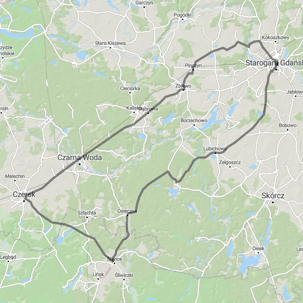 Miniatura mapy "Trasa Południowa do Czerska" - trasy rowerowej w Pomorskie, Poland. Wygenerowane przez planer tras rowerowych Tarmacs.app