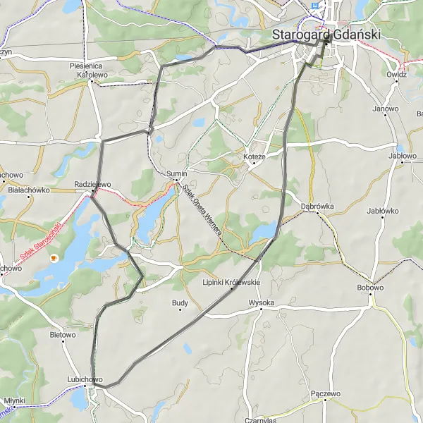 Miniatura mapy "Trasa Road Starogard Gdański - Tężnia solankowa" - trasy rowerowej w Pomorskie, Poland. Wygenerowane przez planer tras rowerowych Tarmacs.app