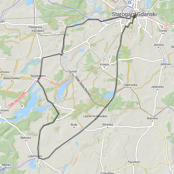 Map miniature of "The Cultural Heritage Tour" cycling inspiration in Pomorskie, Poland. Generated by Tarmacs.app cycling route planner