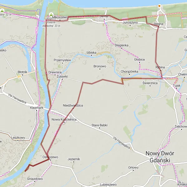 Miniatura mapy "Trasa Rowerowa wokół Stegny" - trasy rowerowej w Pomorskie, Poland. Wygenerowane przez planer tras rowerowych Tarmacs.app