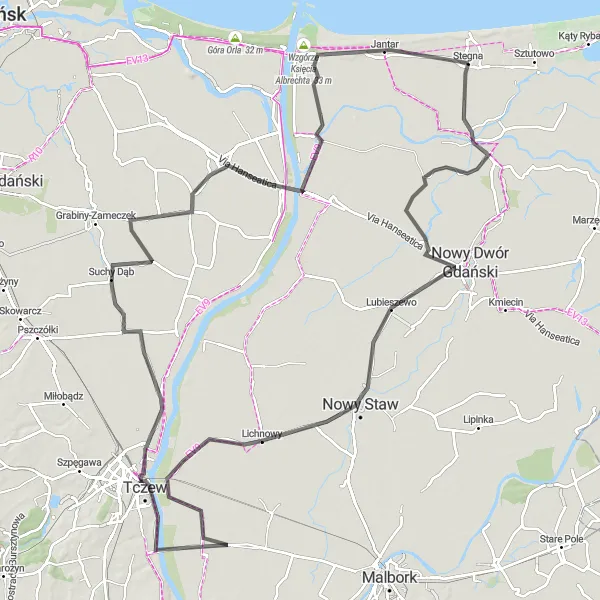 Miniatura mapy "Trasa do Żuławek i Junoszyna" - trasy rowerowej w Pomorskie, Poland. Wygenerowane przez planer tras rowerowych Tarmacs.app