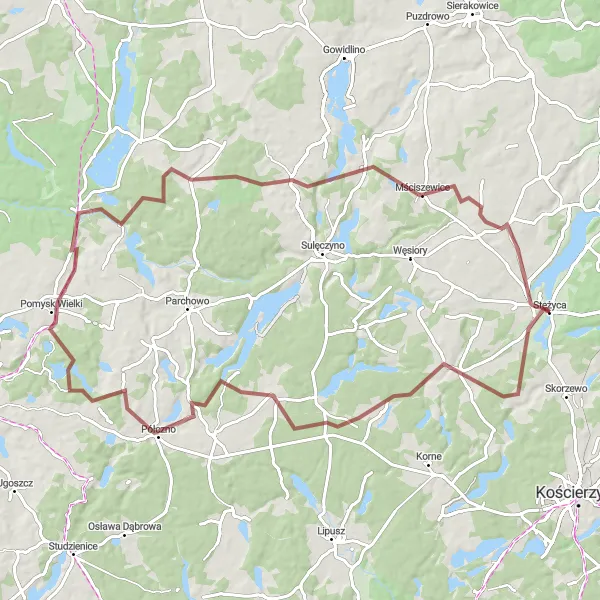 Miniatura mapy "Trasa gravelowa: Półczno - Pomysk Wielki - Kistowo - Stężyca" - trasy rowerowej w Pomorskie, Poland. Wygenerowane przez planer tras rowerowych Tarmacs.app