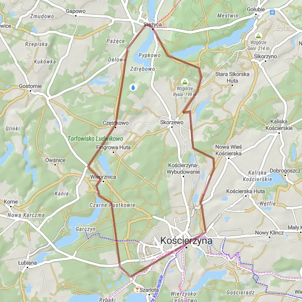 Map miniature of "Gravel Loop to Wzgórze Rysia" cycling inspiration in Pomorskie, Poland. Generated by Tarmacs.app cycling route planner