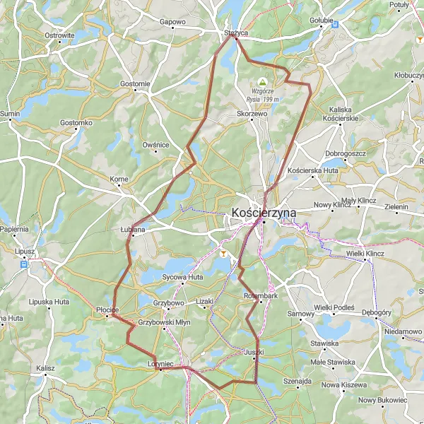 Miniatura mapy "Trasa rowerowa w kierunku Wzgórza Rysia" - trasy rowerowej w Pomorskie, Poland. Wygenerowane przez planer tras rowerowych Tarmacs.app