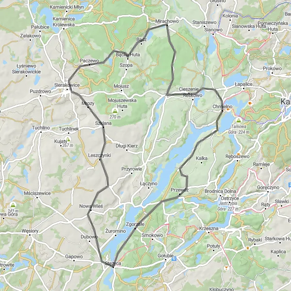 Miniatura mapy "Trasa rowerowa w kierunku Sierakowic" - trasy rowerowej w Pomorskie, Poland. Wygenerowane przez planer tras rowerowych Tarmacs.app