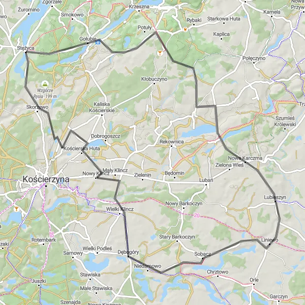 Map miniature of "Lake District Loop" cycling inspiration in Pomorskie, Poland. Generated by Tarmacs.app cycling route planner