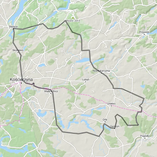 Map miniature of "Rolling Hills Tour" cycling inspiration in Pomorskie, Poland. Generated by Tarmacs.app cycling route planner