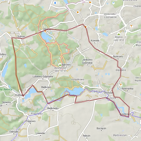 Map miniature of "Sulmin and Widok na Maćkowy" cycling inspiration in Pomorskie, Poland. Generated by Tarmacs.app cycling route planner