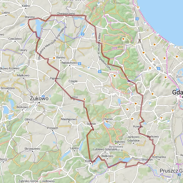 Map miniature of "Countryside Charm" cycling inspiration in Pomorskie, Poland. Generated by Tarmacs.app cycling route planner