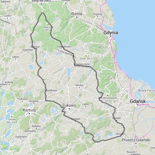 Miniatura mapy "Trasa dookoła Pomorskiego Parku Krajobrazowego" - trasy rowerowej w Pomorskie, Poland. Wygenerowane przez planer tras rowerowych Tarmacs.app