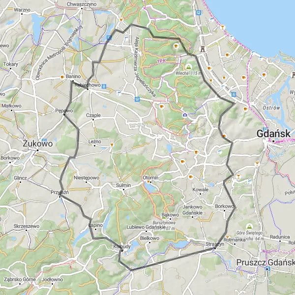 Miniatura mapy "Południowa trasa rowerowa Pomorskiego Parku Krajobrazowego" - trasy rowerowej w Pomorskie, Poland. Wygenerowane przez planer tras rowerowych Tarmacs.app