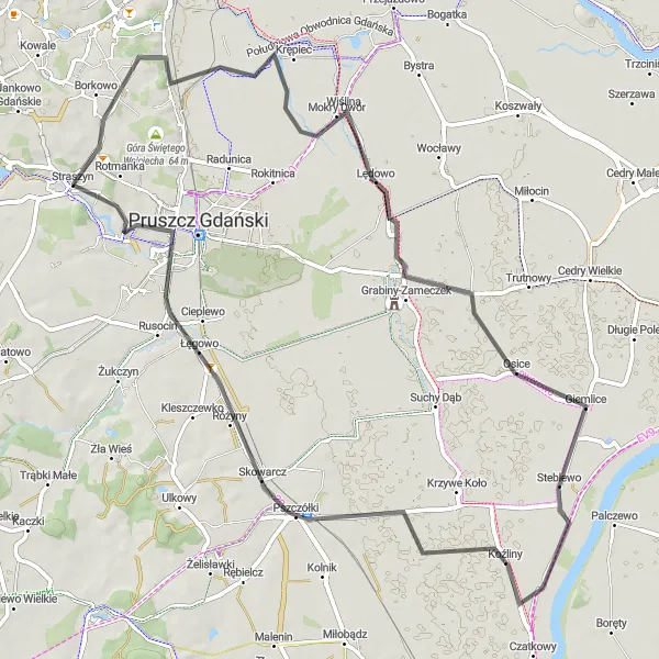 Miniatura mapy "Trasa rowerowa dookoła Straszyna" - trasy rowerowej w Pomorskie, Poland. Wygenerowane przez planer tras rowerowych Tarmacs.app