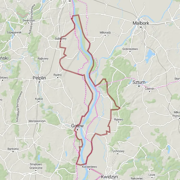 Miniatura mapy "Wędrówka Po Wsiach" - trasy rowerowej w Pomorskie, Poland. Wygenerowane przez planer tras rowerowych Tarmacs.app
