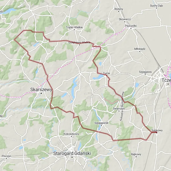 Miniatura mapy "Przez Leśne Szlaki" - trasy rowerowej w Pomorskie, Poland. Wygenerowane przez planer tras rowerowych Tarmacs.app