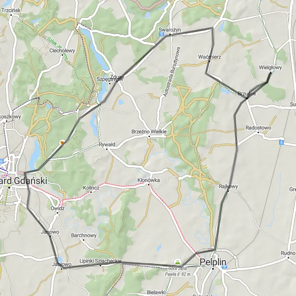 Miniatura mapy "Trasa Pelplińska i Swarożyńska" - trasy rowerowej w Pomorskie, Poland. Wygenerowane przez planer tras rowerowych Tarmacs.app