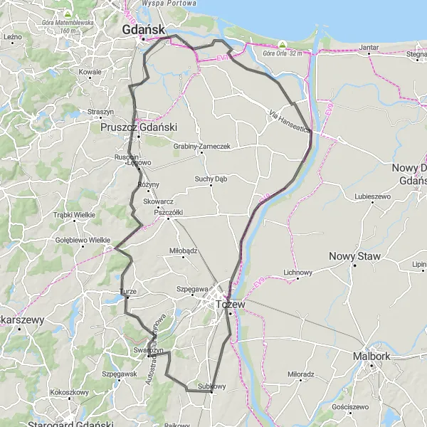 Map miniature of "Road Cycling Discovery" cycling inspiration in Pomorskie, Poland. Generated by Tarmacs.app cycling route planner