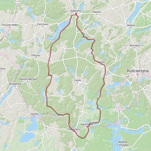 Miniatura mapy "Przez Schodno do Jeziora Mausz" - trasy rowerowej w Pomorskie, Poland. Wygenerowane przez planer tras rowerowych Tarmacs.app