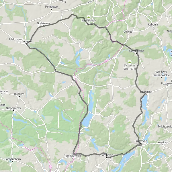 Map miniature of "Mystical Lake and Forest route" cycling inspiration in Pomorskie, Poland. Generated by Tarmacs.app cycling route planner