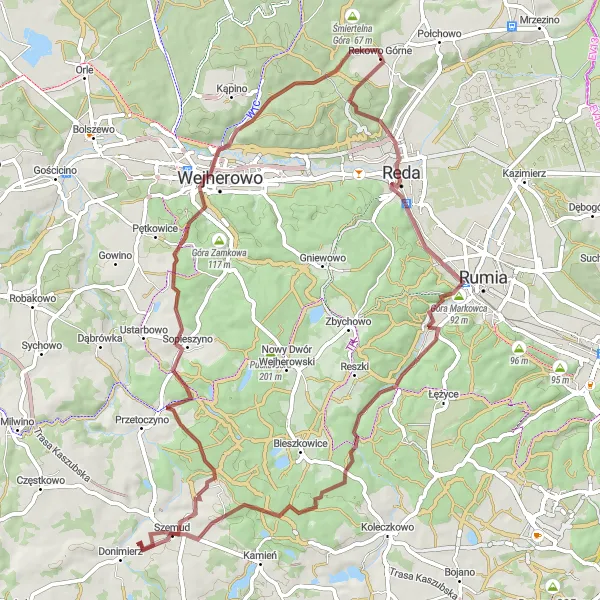 Map miniature of "Gravel Adventure" cycling inspiration in Pomorskie, Poland. Generated by Tarmacs.app cycling route planner