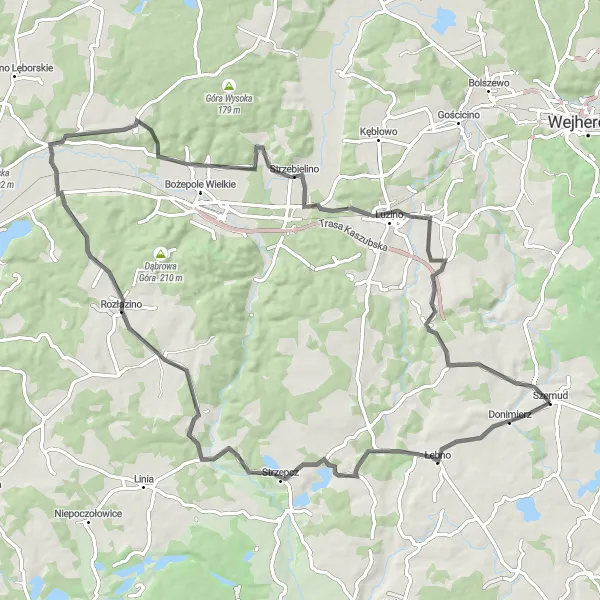 Map miniature of "Lewinko Circuit" cycling inspiration in Pomorskie, Poland. Generated by Tarmacs.app cycling route planner