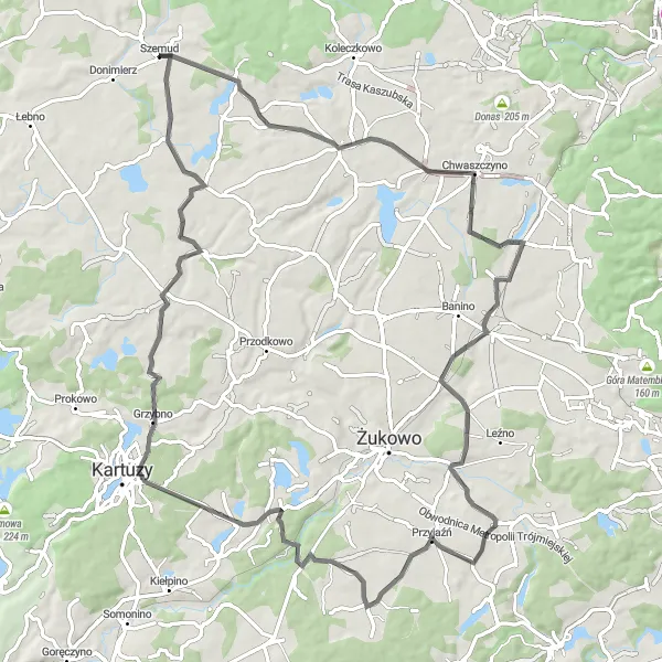 Map miniature of "Szemud - Kieleńska Huta - Pępowo - Borowo - Rąb Round Trip" cycling inspiration in Pomorskie, Poland. Generated by Tarmacs.app cycling route planner