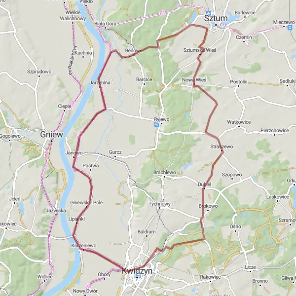 Map miniature of "Gravel Adventure" cycling inspiration in Pomorskie, Poland. Generated by Tarmacs.app cycling route planner