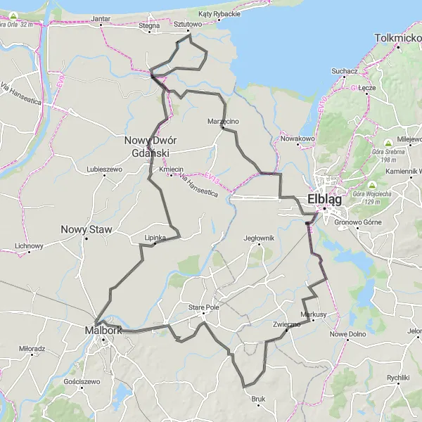 Miniatura mapy "Trasa rowerowa dookoła Sztutowa" - trasy rowerowej w Pomorskie, Poland. Wygenerowane przez planer tras rowerowych Tarmacs.app