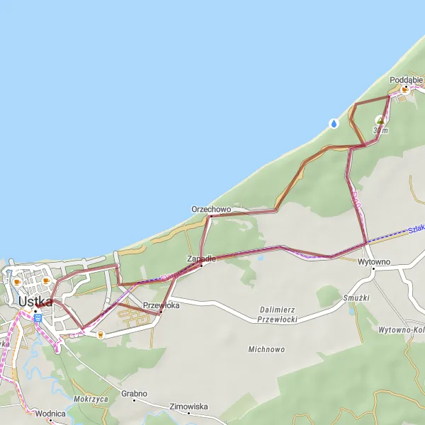 Miniatura mapy "Trasa wokół Przewłoki i Klifu" - trasy rowerowej w Pomorskie, Poland. Wygenerowane przez planer tras rowerowych Tarmacs.app