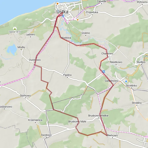 Map miniature of "Ustka and Beyond" cycling inspiration in Pomorskie, Poland. Generated by Tarmacs.app cycling route planner