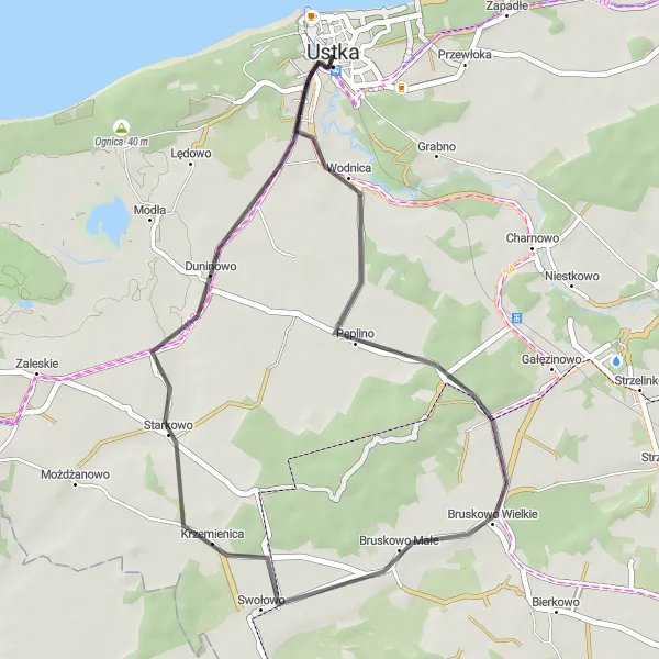 Map miniature of "Ustka and Starkowo Loop" cycling inspiration in Pomorskie, Poland. Generated by Tarmacs.app cycling route planner