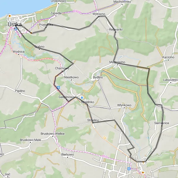 Map miniature of "Ustka to Siemianice Road Adventure" cycling inspiration in Pomorskie, Poland. Generated by Tarmacs.app cycling route planner