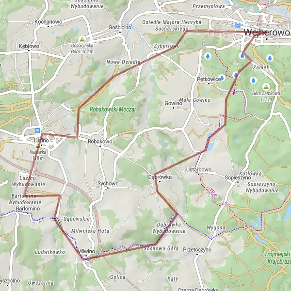 Map miniature of "Gravel Adventure to Ancient Hills" cycling inspiration in Pomorskie, Poland. Generated by Tarmacs.app cycling route planner