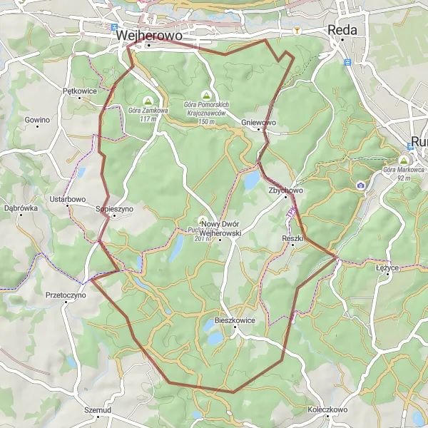 Map miniature of "The Gravel Frenzy" cycling inspiration in Pomorskie, Poland. Generated by Tarmacs.app cycling route planner