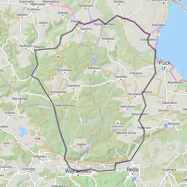 Miniatura mapy "Trasa Szosowa do Góry Oliwnej" - trasy rowerowej w Pomorskie, Poland. Wygenerowane przez planer tras rowerowych Tarmacs.app