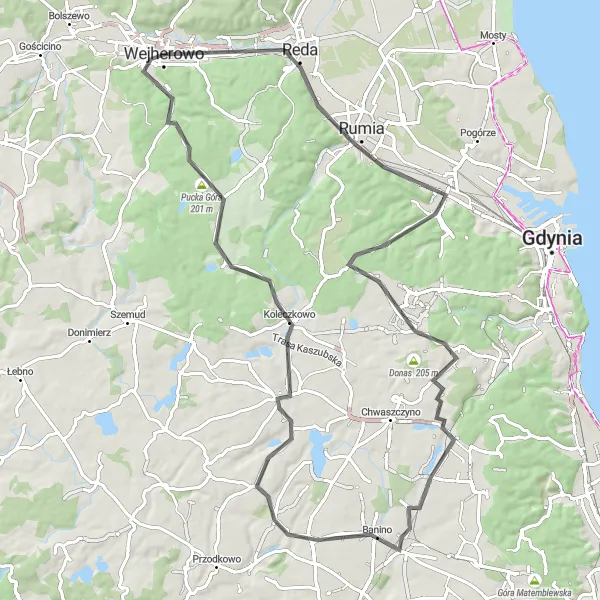 Map miniature of "The Ultimate Road Challenge" cycling inspiration in Pomorskie, Poland. Generated by Tarmacs.app cycling route planner