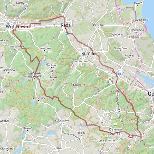 Map miniature of "Gravel Adventure in Pomorskie" cycling inspiration in Pomorskie, Poland. Generated by Tarmacs.app cycling route planner