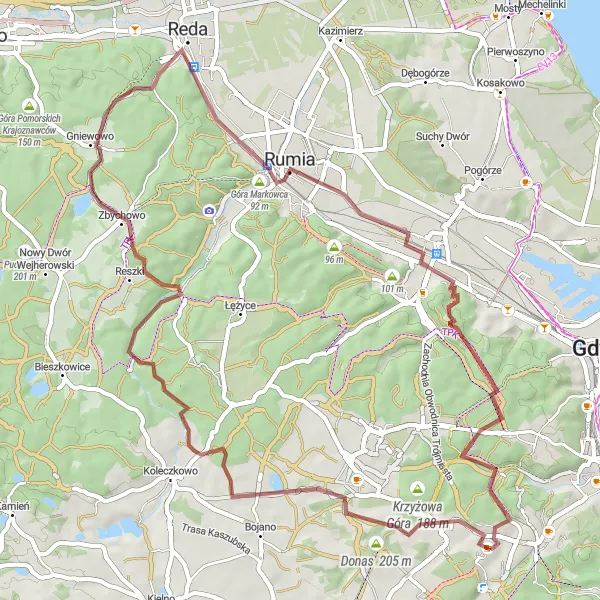 Map miniature of "The Gravel Adventure" cycling inspiration in Pomorskie, Poland. Generated by Tarmacs.app cycling route planner