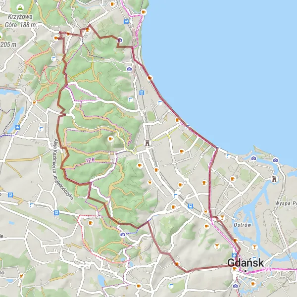 Miniatura mapy "Trasa gravelowa przez Wieżę widokową w Kolibkach i Lisią Górę" - trasy rowerowej w Pomorskie, Poland. Wygenerowane przez planer tras rowerowych Tarmacs.app
